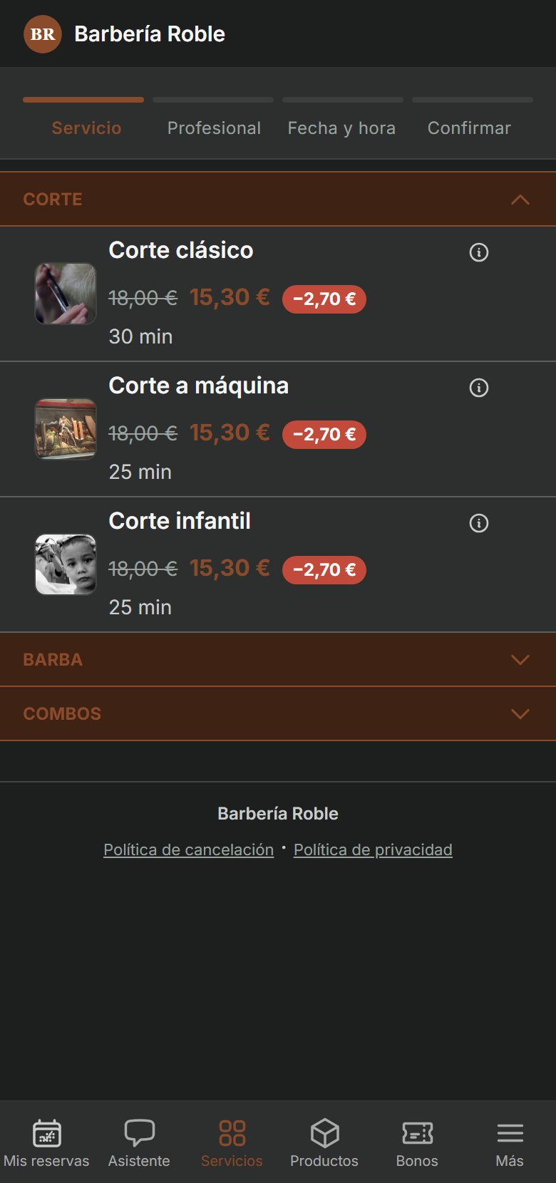Reserva pública con la marca de Barbería Roble