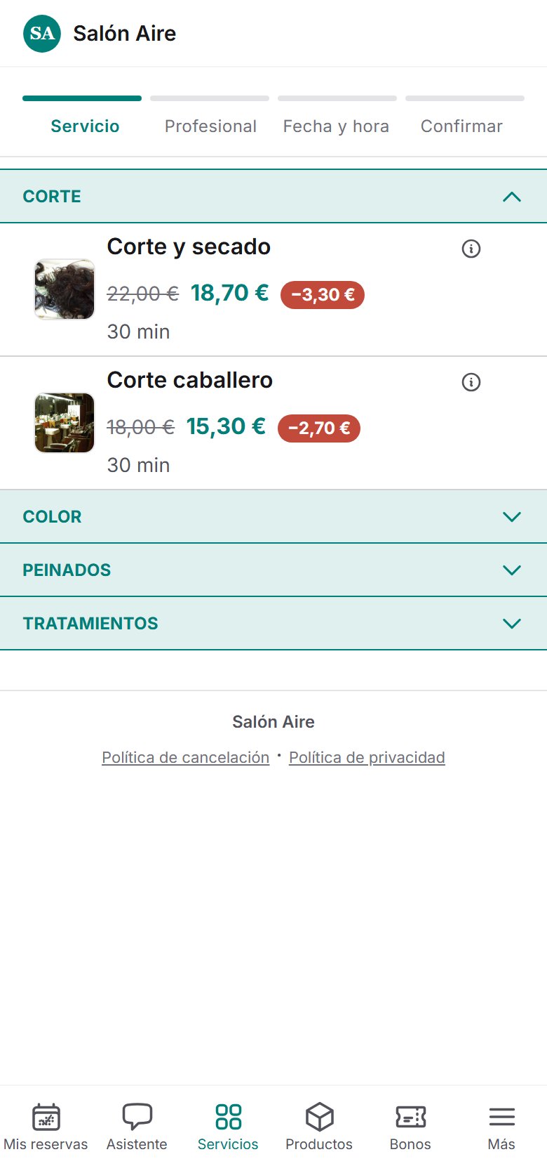 Reserva pública con la marca de Salón Aire