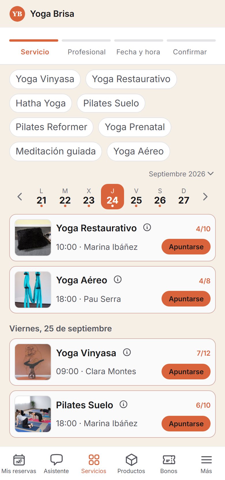 Reserva pública con la marca de Yoga Brisa